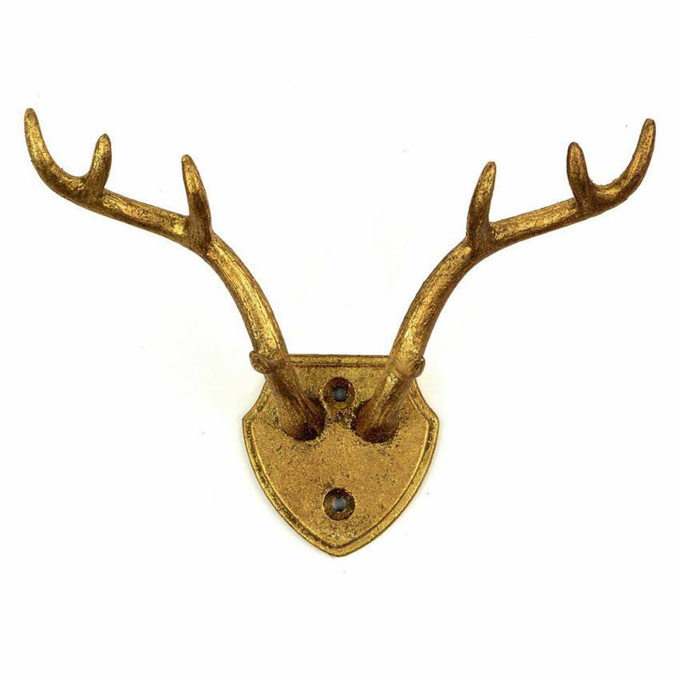 Cast Iron Gold Leaf Antler Hook