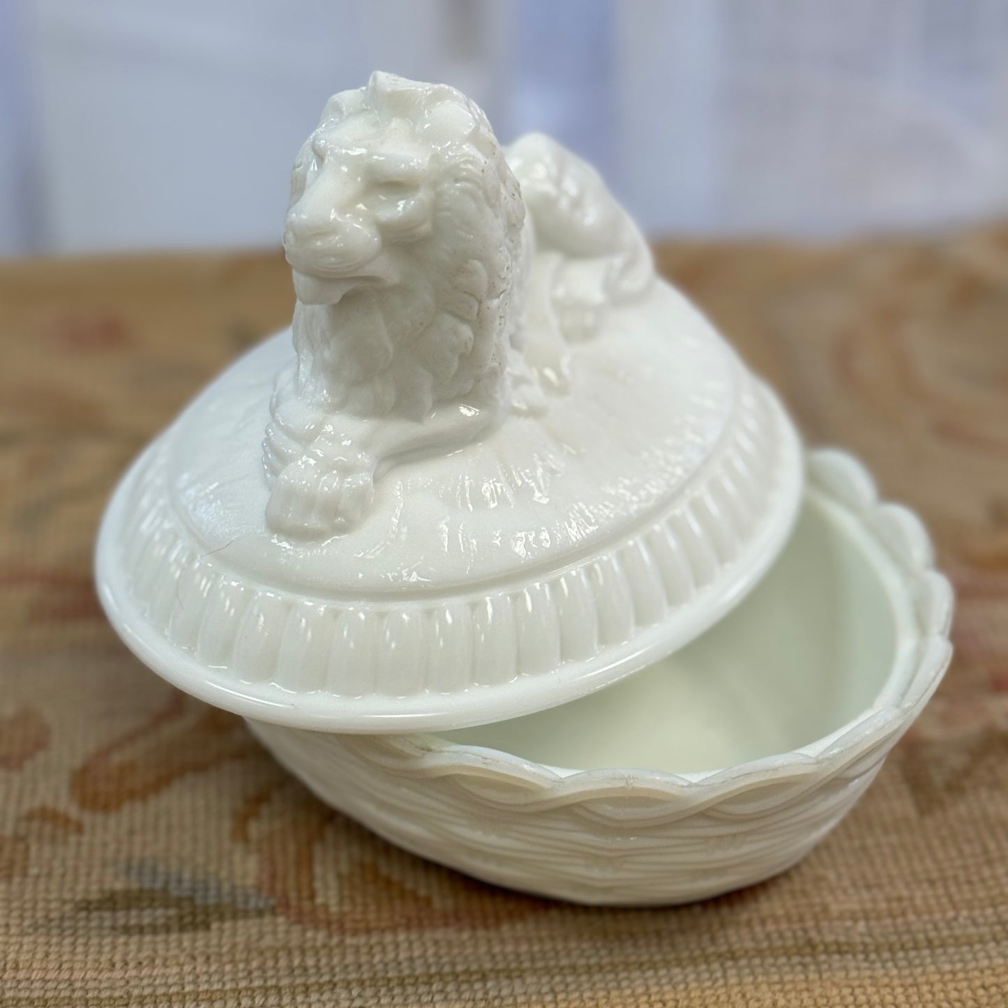 Westmoreland MilkGlass Lion Candy Dish