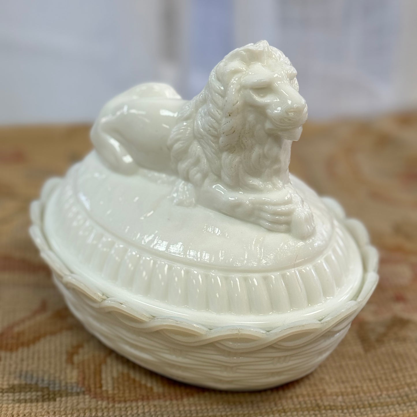 Westmoreland MilkGlass Lion Candy Dish